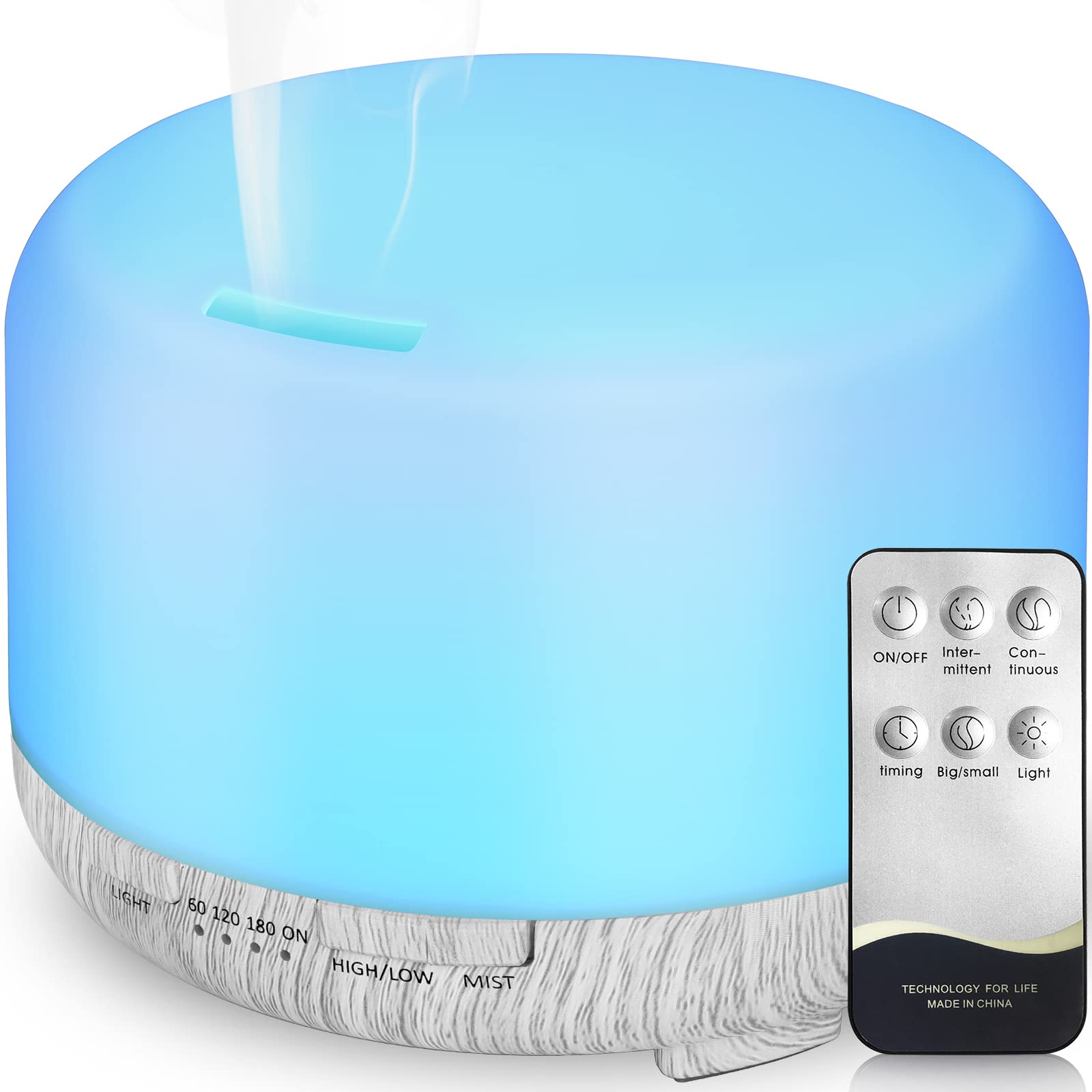Hianjoo Essential Oil Diffuser 450ml, Electric Aroma Ultrasonic Aromatherapy Fragrant Oil Vaporizer Humidifier, Purifies The Air, Timer and Auto-Off Safety Switch, 7 LED Light Colors (White)