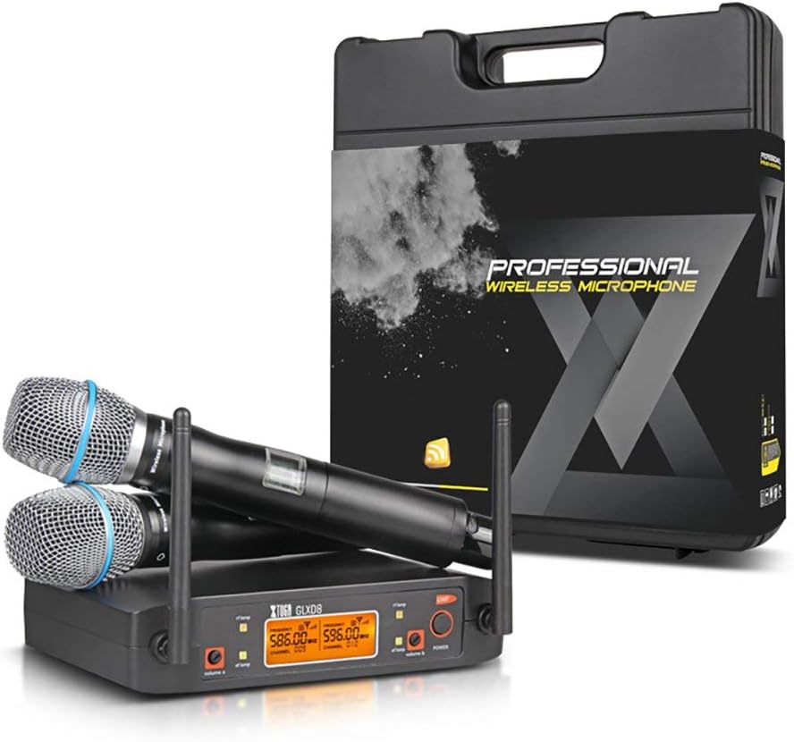 Xtuga GLXD8 Dual UHF Wireless Microphone System, Metal Handheld Mics, 190-260Ft/60-80m Professional Operation, Ideal For Church, Karaoke Party,School (F)