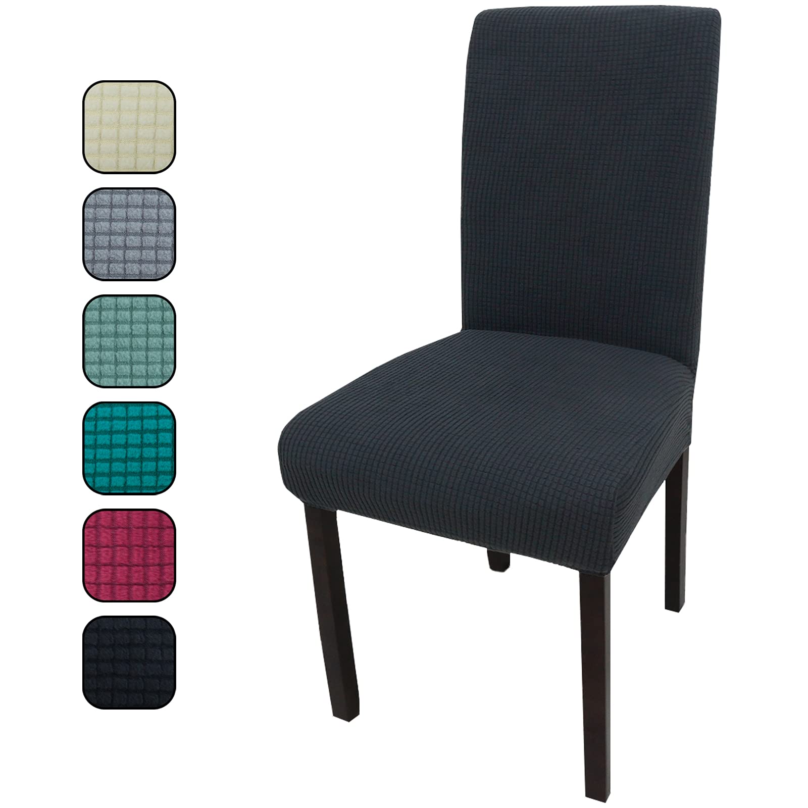 Leeyunbee Set of 4 Stretch Dining Chair Covers, Jacquard Spandex Dining Parsons Chair Slipcover, Removable Washable Chair Protector, Chair Seat Cover, for Dining Room, Wedding, Hotel, Banquet (Black) โ image 1