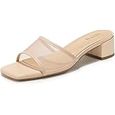 IDIFU IN2 Women's Mesh Heeled Sandals Square Open Toe Slip On Mules with Low Chunky Block Heel Daily Casual Slides Heels