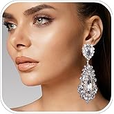 XSBODY Big Silver Chandelier Earrings for Women Dangling Bling Large Rhinestone Earrings Formal Jewelry