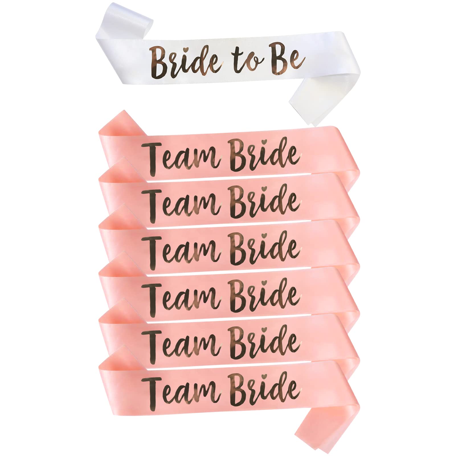 Bride Veil, Short White Bachelorette Veil with Bow & Pearls - Elegant Tulle Comb Hold (Sashes（1White + 6Rose Gold）)