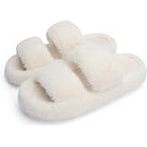 Chantomoo Women's Slippers Memory Foam Slippers for Women Fuzzy Comfy Faux Fur House Furry Indoor Open Two Bands Gift Slippers