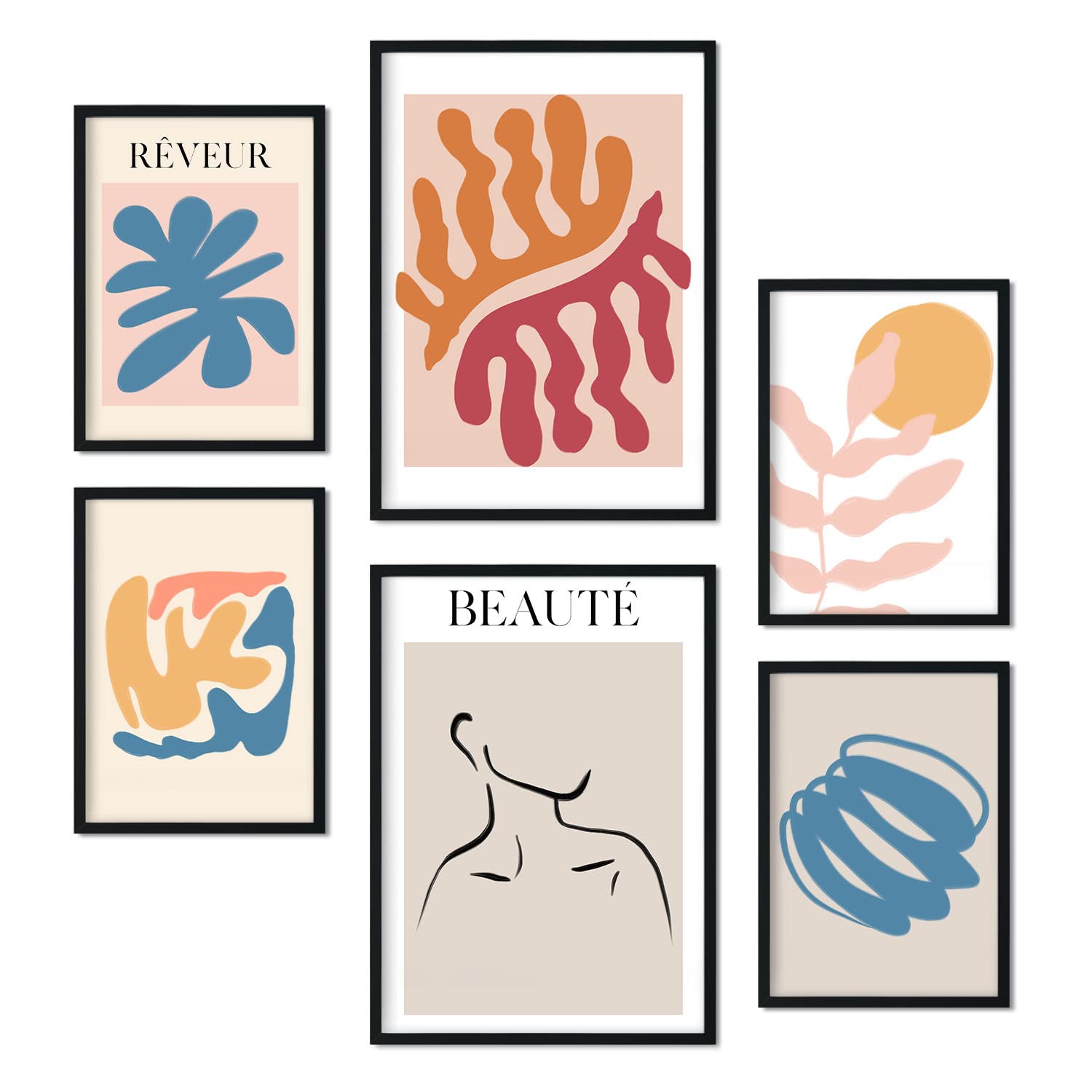 Nacnic Set of 6 Orange and Blue posters. Collection of posters in collage aesthetic for interior decoration. Sizes A3 and A4. Frameless.