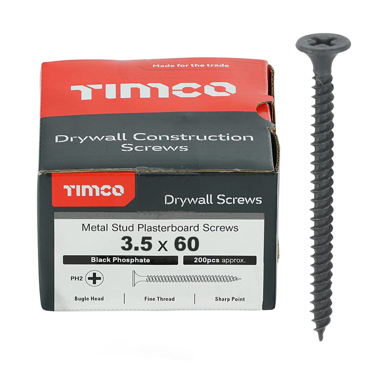 TIMCO PH2 Philips Drywall Screws - 3.5 x 60 - Grey - Box of 200
