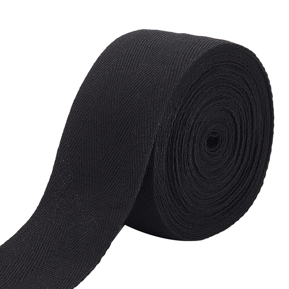 BENECREAT 9.84 Yards Black Herringbone Cotton Twill Tape Ribbon, 50mm/2Inch Wide Soft Natural Webbing Tape Roll for DIY Craft Sewing, Handle Cloth Bag, Handbag Tote, Business