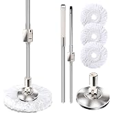 Replaceable Handle for Rotating mop, 360&deg; Rotation Adjustment,Wet Dusting Mop, Includes 3 Microfiber Mop Replacement Heads, Suitable for Floors, Walls, Outdoor Areas, and Various Home Scenarios