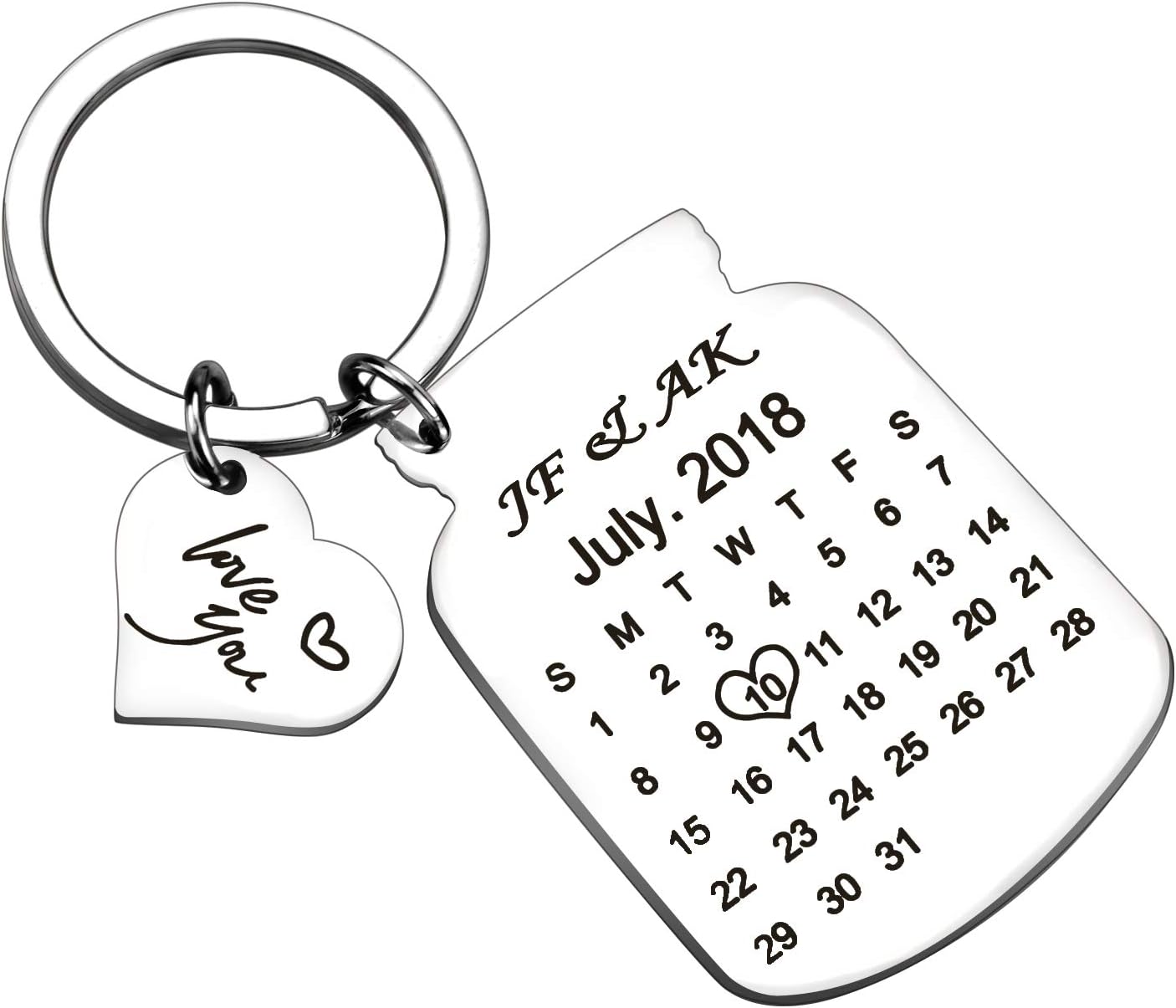 Personalised Custom Engraved Calendar Date Engraved Stainless Steel Keyring & Keychain Memorial Wedding Gift (Bottle Silver)