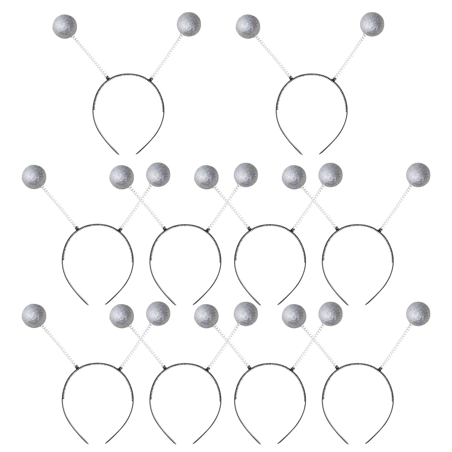 RmKbe 10pcs Martian Antenna Head Bopper Sparkle Alien Headband Boppers Ball Headpiece Halloween Party Costume Accessory for Party Favors (Silver)