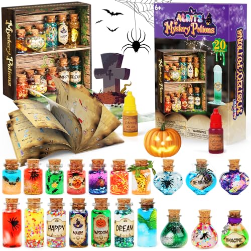 Alritz Mystery Potion Kits for Kids, 20 Magic Mix Witch Potion Bottles, Happy Decorations Ornaments Pumpkin Table Craft Toys Gift for Boys Girls Age 6 7 8 9 10 11+ Indoor Outdoor Halloween Party Decor