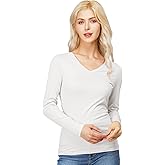 H2H Womens Slim Fit Tshirt Cotton Blended Long Sleeve with V Neck Type