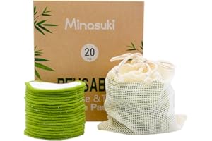 Minasuki 20 Pack Organic Reusable Makeup Remover Pads - Bamboo Reusable Cotton Rounds for Toner, Washable Eco-Friendly Pads f