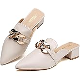 Tilocow Metal Chain Decor Mules Heels for Women Chunky Heeled Sandals Slip on Closed Toe Slides for Women Backless Mules