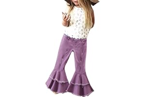 Toddler Girls Ripped Jeans Ripped Bell Bottoms High Waiste Flared Pants Ruffled Denim Leggings Kids Trousers