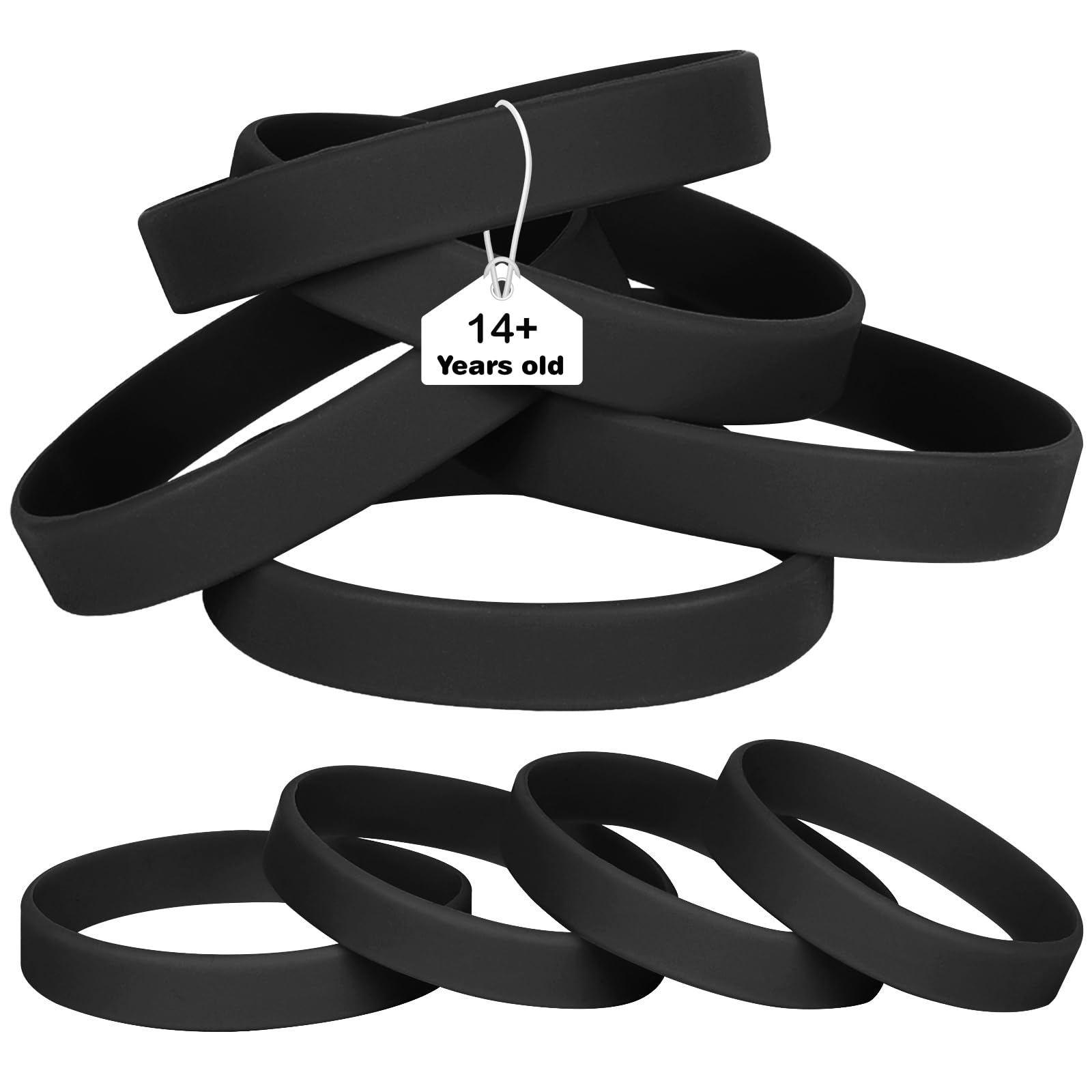 LVNRIDS Black Silicone Elastic Wristbands Rubber Bracelets 25 Pcs for Adult, 20.2 cm Length Coloured Wrist Bands Silicone for Business School Activity Party Events Music Festival