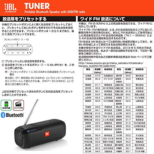 JBL TUNER FM Bluetooth스피커 포터블/라디오/와이드FM대응 블랙 JBLTUNERFMBLKJN 국내 정규품/메이커