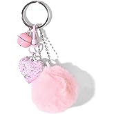 Angyape Cute Pom Pom Keychain Heart Keychain Plush Purse Bag Charms for Handbags Tote Bags Aesthetic Accessories for Women