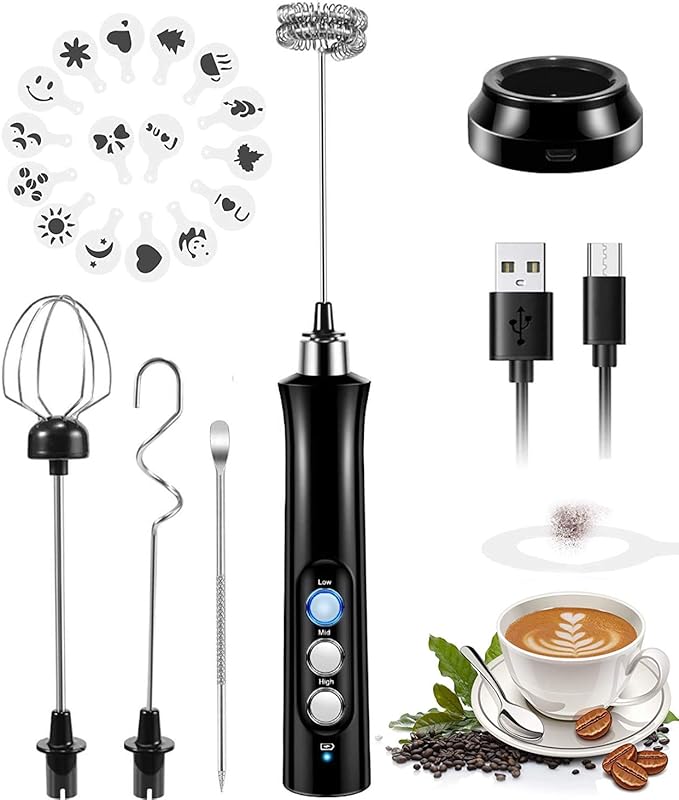 Mini Milk Frother, 3 Speeds Electric Handheld Foam Maker USB