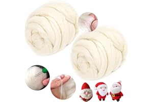 NAMCHEBARWA 28.8 oz Wool Roving Yarn, 2 Pack Total 1.8Lb. Off White Pure Wool Fiber Roving Wool Top, Wool Felting Supplies, Perfect for Beginners Adult Wool Felting Yarn Supplies DIY Craft Materials