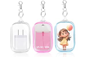 XCOSHAY Hand Sanitizer Spray Clear Case for 1FL OZ/30ml, 3 Pack Hand Sanitizer Holder Zippered Pouch, Mini Makeup Bag, Figures Display Bag, with Keychain Snap Hook (Pink & Blue & Clear)