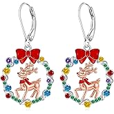 Christmas Earrings Reindeer Earrings for Women Dangling Sterling Silver Dangle Cute Animal Jewelry Holiday Xmas Gifts