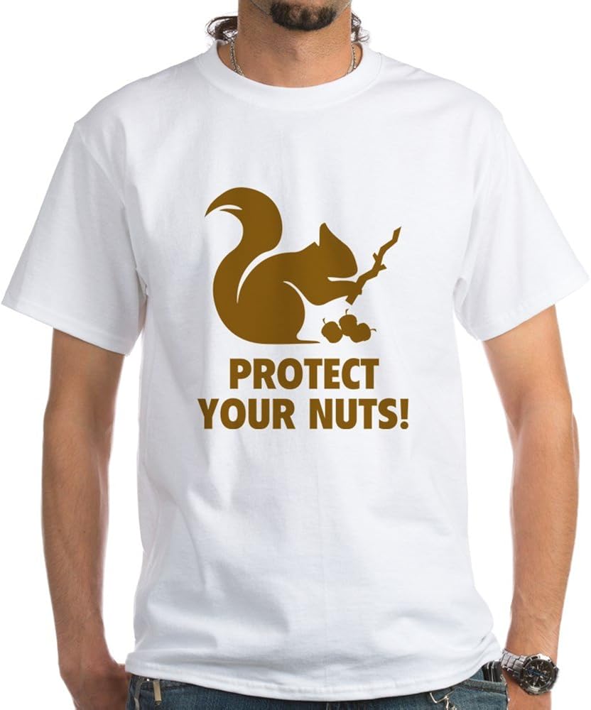 CafePress Protect Your Nuts! White TShirt Cotton TShirt Clothing