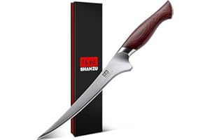 SHAN ZU Fillet Knife 7 inch, Razor Sharp Boning Knife for Meat in 10Cr15Mov Japanese High Carbon Steel Fish Knife, Profession