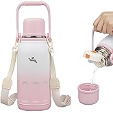 Insulated Water Bottle with Handle and Strap,Vacuum Travel Tumbler with Cup Lid,Thermo Coffee Cup for Hot Cold Drinks 40 OZ,Pink Pearl