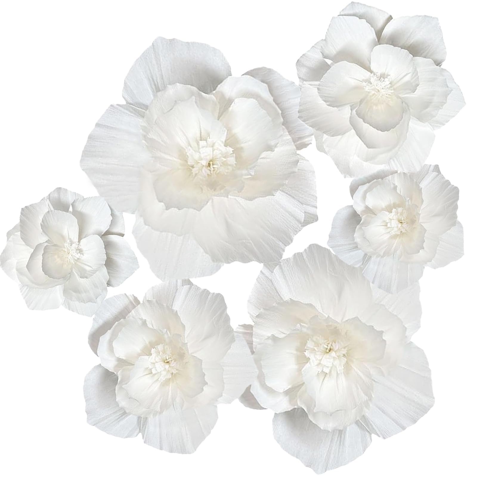 Photo 1 of Qunland White Paper Flowers Artificial 3D Wall Décor Wedding Birthday Bridal Baby Shower Nursery Room Backdrop Table Centerpieces 12"-8" 6 Pcs Crepe Tissue Paper Flowers Party Decorations