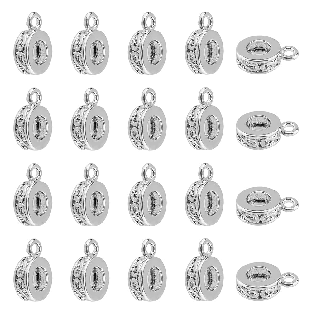 SUPERFINDINGS 20PCS Platinum Brass Hanger Links Donut Charm Links Pendant Bail Carrier Beads for Dangle Jewelry Necklace Bracelet Making, Hole 1.5mm