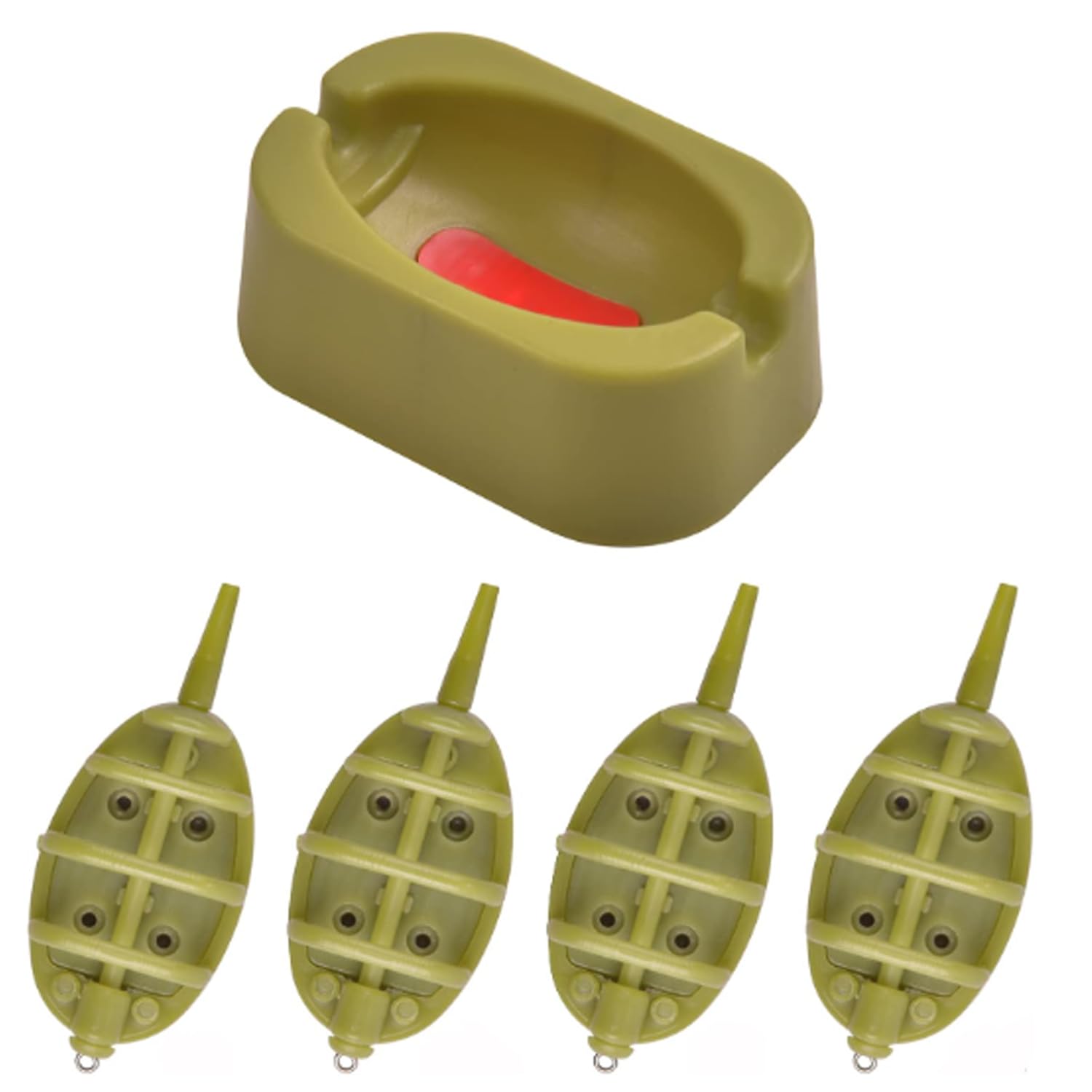 Carp Fishing Inline Flat Method Feeder Set For Carp Barbel Coarse-4 Feeders&1 Mould (Set-30g, 40g, 50g, 60g)