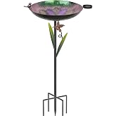 YALINKA Metal Bird Bath for Outside,41.5" Freestanding Garden Birdbath Bowl | Removable Birdbath Sturdy 5-Prong Stake Base, Durable Iron Birdbath &amp; Feeder with Decorative Birds for Patio(Purple to Green)