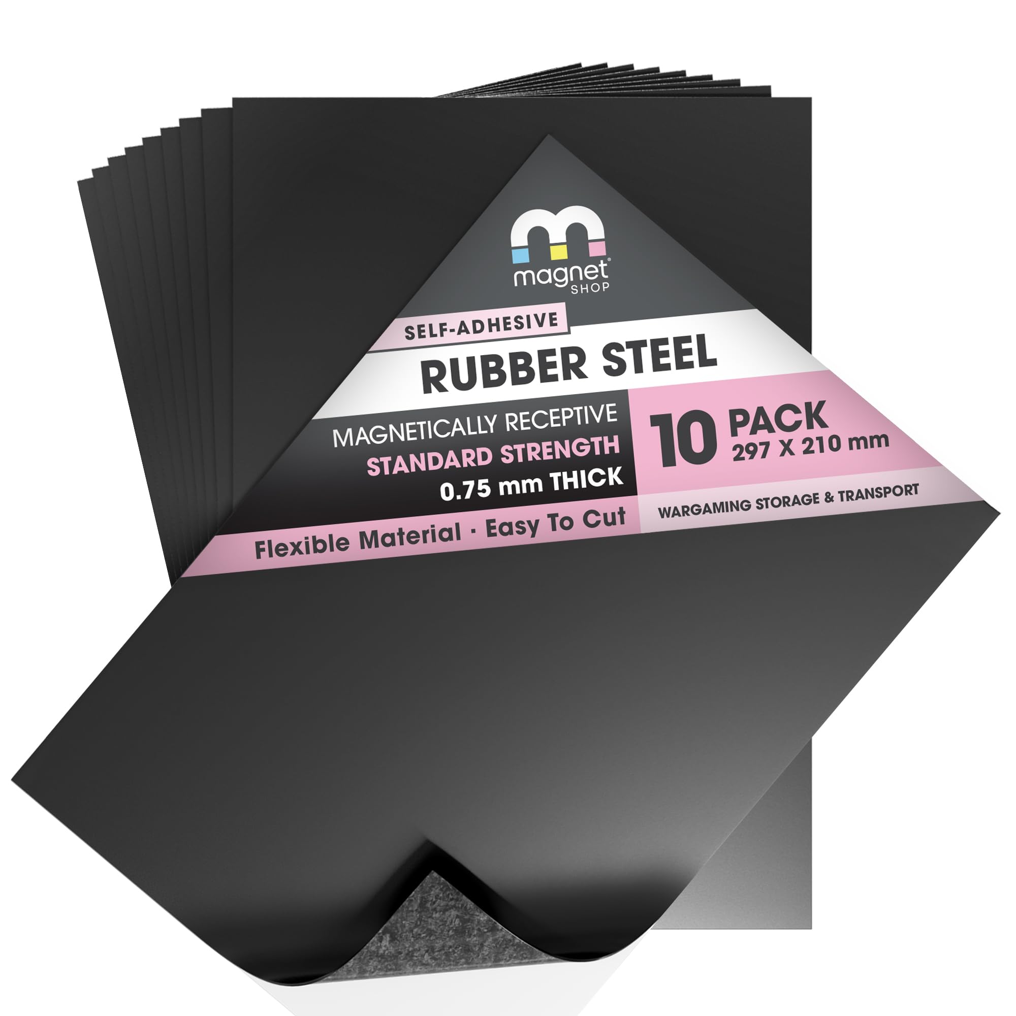 TMS Rubber Steel Sheets | Soft Metal Ferrous Sheet for Wargaming Miniature Transportation, Magnetic Display or Hobby Purposes | 10 Pack | 0.75mm thick | A4 (30×21cm)