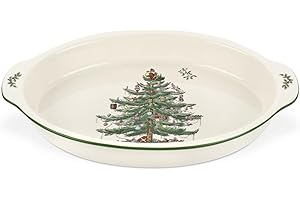 Spode Christmas Tree 14-Inch Au Gratin Baking Dish - Earthenware Dish for Holiday Roasting, Gratin, Baking - Festive Christma