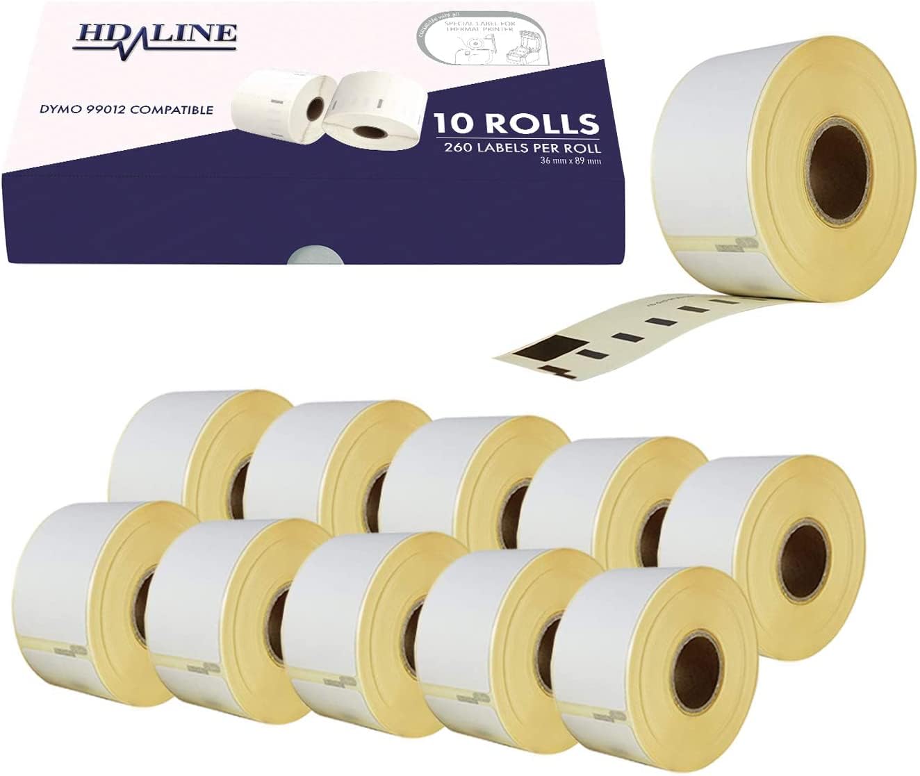 hd-line Dymo Labels for Labelwriter 99012-10 Rolls Pack Labels x 260 Pieces Each Roll = 2600 Labels Self-Adhesive Compatible for Dymo Labelwriter & Seiko Label Printers 89 x 36 mm