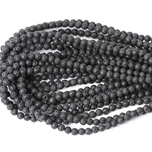 Qiwan 60PCS 6mm Black Lava stone Gemstone Loose Beads Well Polished Round Crystal Energy Stone Healing Power for Jewelry Making Findings 1 Strand 15"
