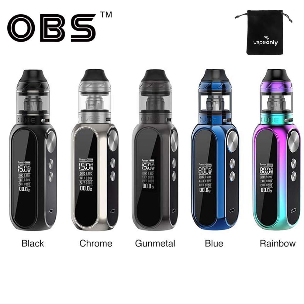 OBS Cube VW Starter Kit with 2ml Super mesh Tank, 0.96 inch LED Screen and Exquisite Buttons,Electronic Cigarette,No E Liquid No Nicotine (7-Colour)