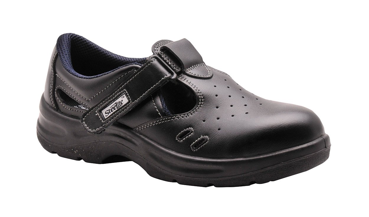 Portwest Steelite Safety Sandal S1, Size: 36, Colour: Black, FW01BKR36