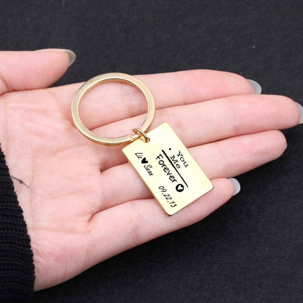DCFVGB Keychain Engraved You Me Forever Personalized Custom Date Name Lovers Couple Boyfriend Girlfriend Gift Key Tag