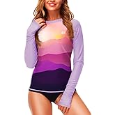 Deerose Womens Gradient Rash Guard UPF 50+ Swim Shirts Surfing Top with Thumb Hole