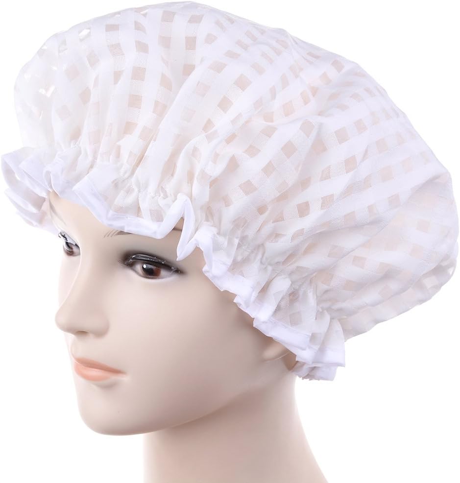 ADFEN Waterproof Shower Cap Double Layer Bath Shower Cap Elastic Band Bath Cap (white)