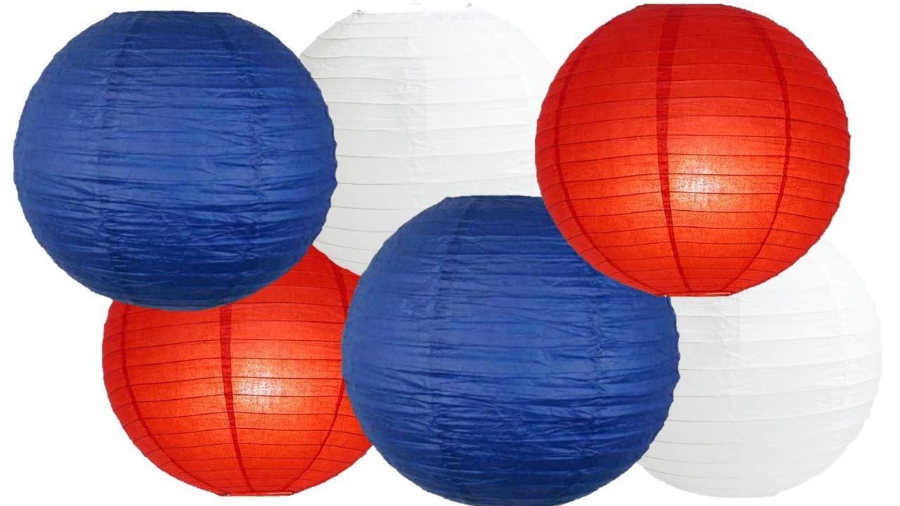 Paper Lanterns Mix Color Packs of 6 Round Paper Lanterns Lampshade (Blue Red Shade, 6" (15 Cm))