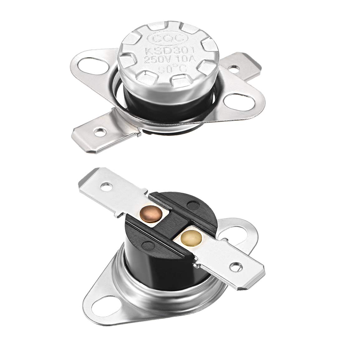 sourcing map KSD301 Thermostat 90°C/194°F 10A Normally Open N.O Adjust Snap Disc Temperature Switch 5pcs,Bakelite Material