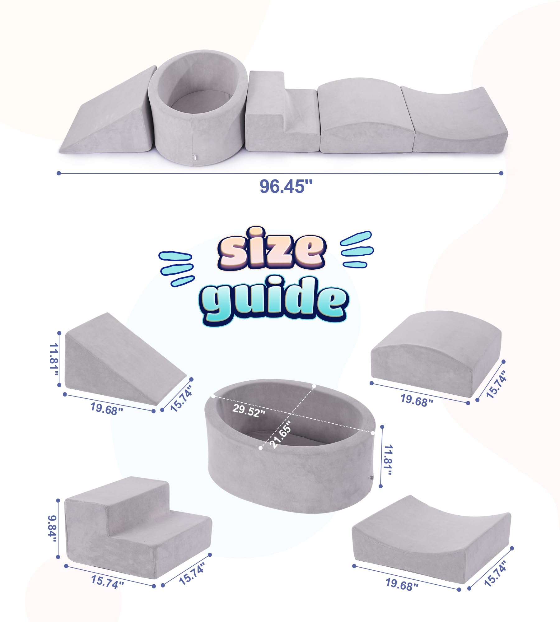 Elftopia Foam Climbing Blocks with Ball Pit Designed for Toddlers Aged 1-3 -Great for Indoor Crawling, Inside Foam Playground Set for Little Ones to Active Playing -(Balls NOT Included) Grey