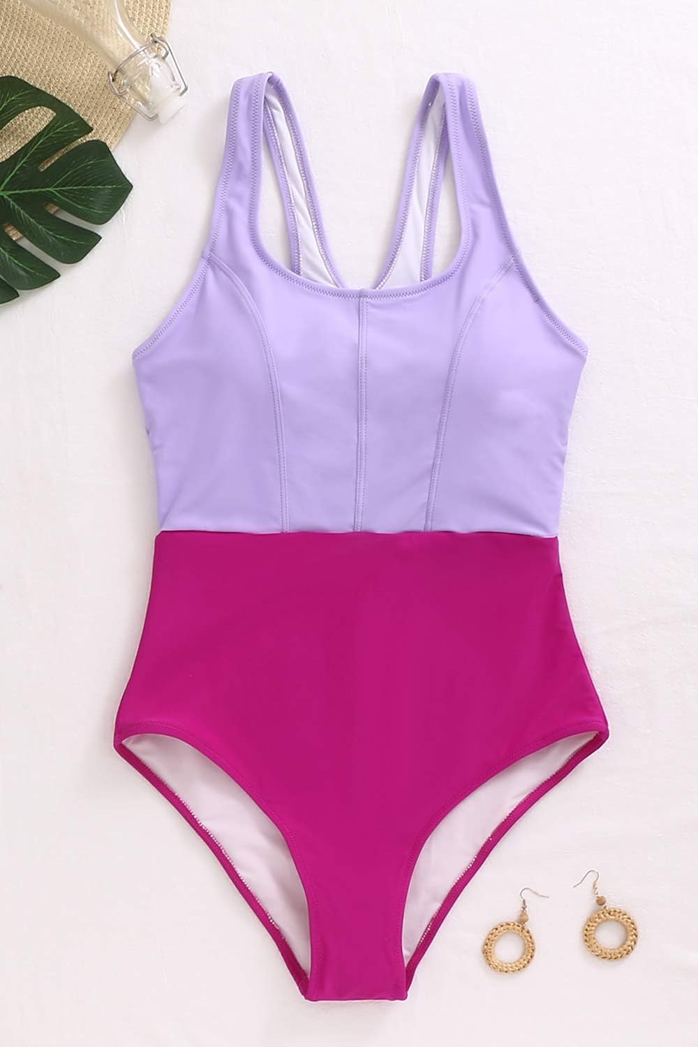 AngiMelo Womens Athletic One Piece Swimsuits Racerback Padded Bathing Suit Sport Swimwear Color Block: Clothing