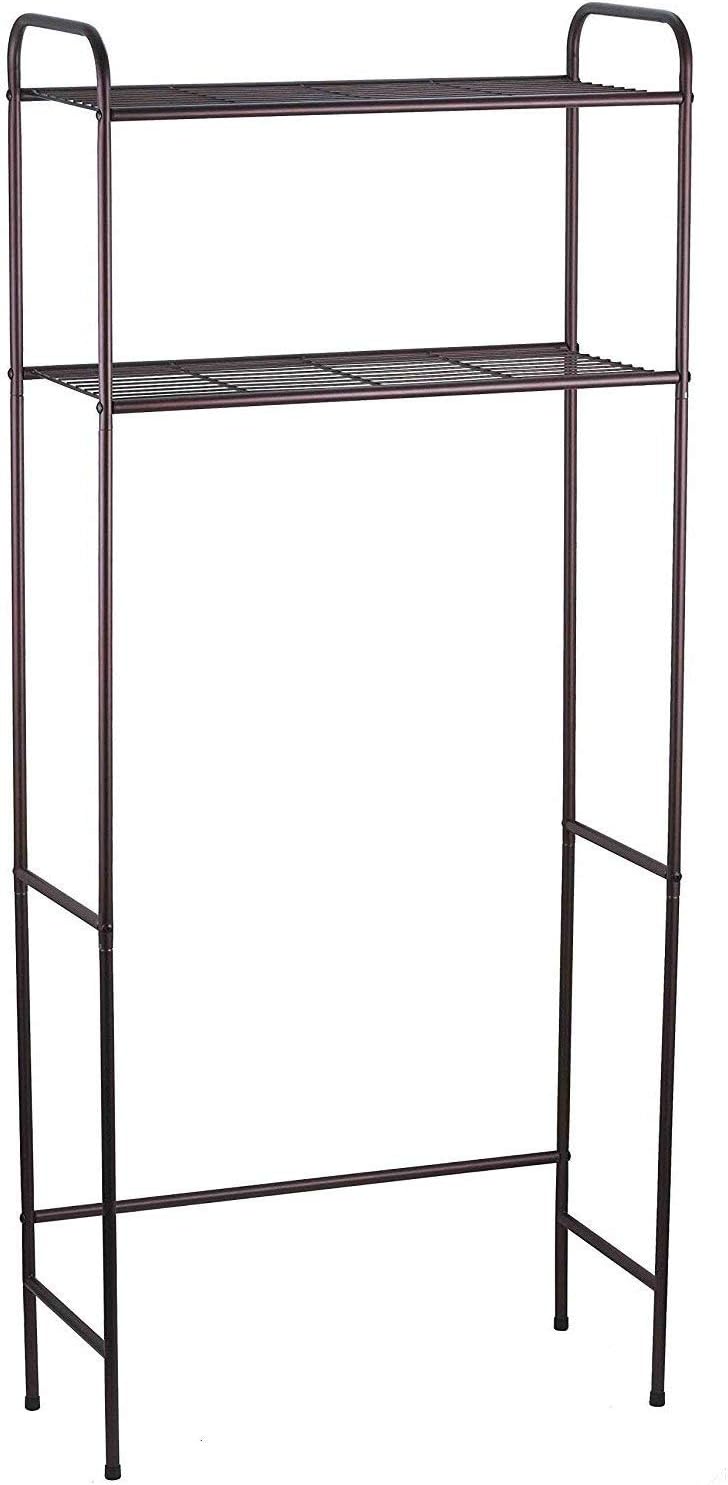 Home Basics 2 Tier Over The Toilet Bathroom Space Saver, Metal Bathroom Shelf Storage Unit, Anti-rust (Bronze)