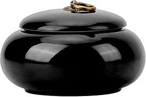 LIMIROLER Large Size Color Glaze Cigarette Ashtray Windproof and Rainproof Outdoor Ceramic Ashtray Travel Portable Ash Tray with Metal Lifting Ring Lid Decorative Ashtray (Black)