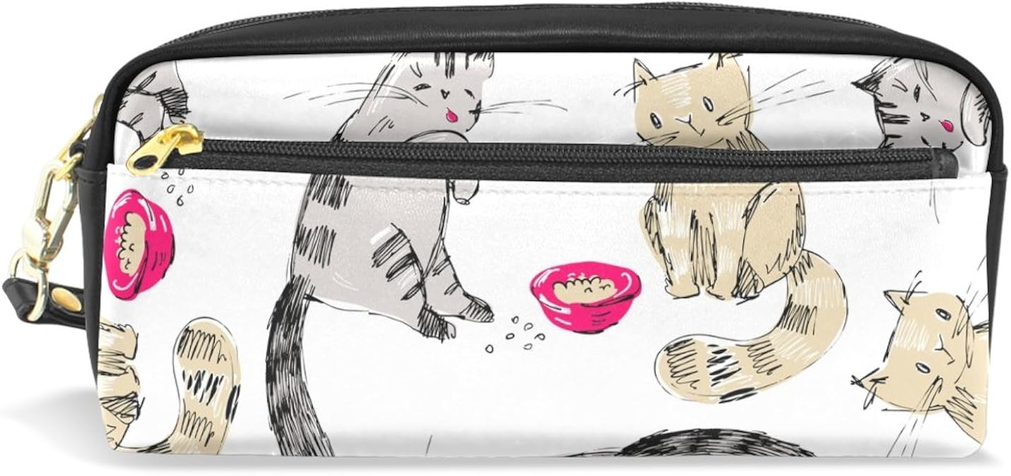 Amazon Aomoki ペンケース 化粧ポーチ 小物入り 多機能バッグ レディース 猫柄 カラフル 恋 食べ物 ラブ Aomoki アオモキ ポーチ