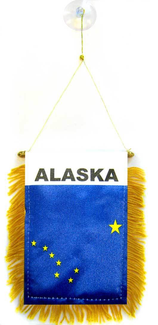 AZ FLAG - Alaska Mini Banner - 6'' x 4'' - 100% Polyester US state of Alaska Small Pennant for Car - Double-sided Flag with Suction Cup Hanger