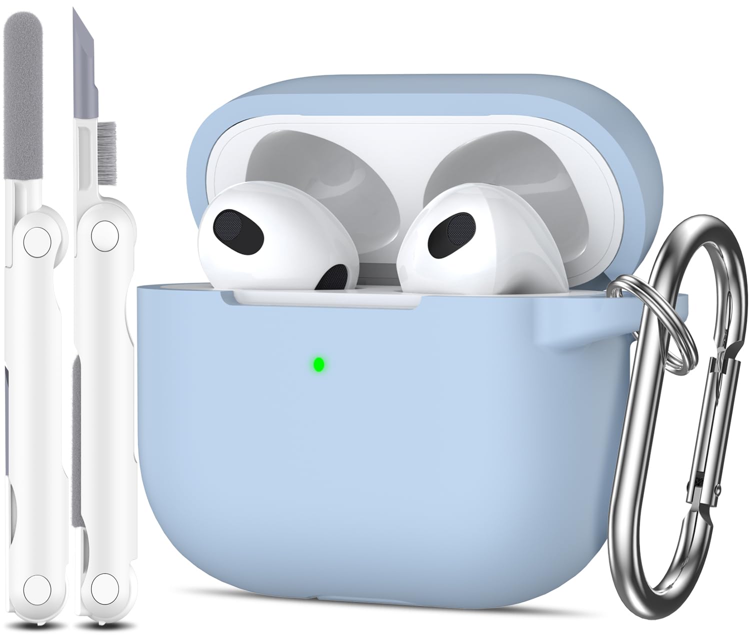 Photo 1 of MHYALUDO for AirPods 3rd Generation Case Cover 2021, Military Grade Soft Silicone Shock-Absorbing Protective for AirPods 3 Case Skin with Keychain and Cleaning kit, Sky Blue